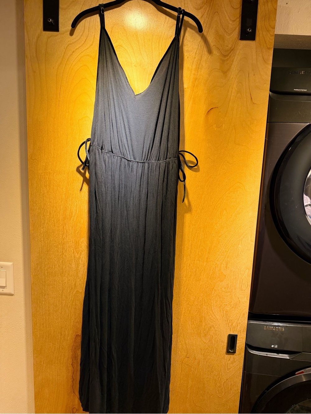 Victoria's Secret Black V-Neck Tie-Waist Maxi Nightgown